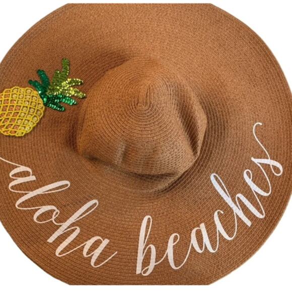 Women's Wide Brim Floppy Paper Straw Sun Hat Beach Resort Pool Summer Pineapple - Picture 9 of 12